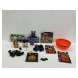 Halloween Decoration Group with Carving Kits, Wooden Pumpkin, Treats Bowl, and Other Items