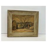 John Rogers Framed Winter Barn Scene