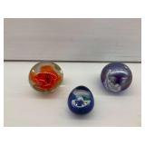 Three Art Glass Paperweights