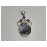 Sterling Silver Pendant with Dendritic Agate and Amethyst Stones