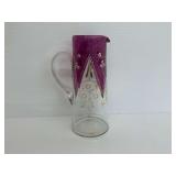 Victorian Pitcher with Amethyst Color Enamel and Hand Painted Floral Decorations