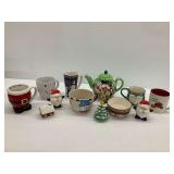Ceramic Teapot, Mugs and Figurine Group