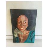 Original Oil on Canvas Portrait of Woman Holding Currency