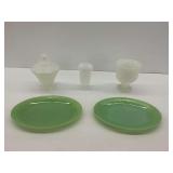 Milk Glass and Green Fire King Glassware