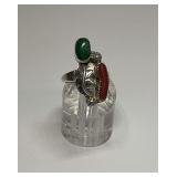 Native American Sterling Silver Ring with Coral and Turquoise