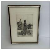 Paul Geissler Etching of the Schoner Brunnen Fountain in Nuremberg, Germany