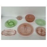 Depression Glass Group in Pink and Green