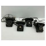 Four Vintage  Black Rotary Dial Telephones