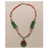 Necklace with Turquoise and Coral Colored Beads