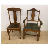 Two Wooden Chairs with Upholstered Seats