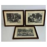 Three Framed Automobile and Motorcycle Photo Prints