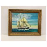 Framed Painting of Racing Schooner Blue Nose by Roger F. Hill