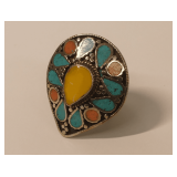 Tibetan Silver Ring with Simulated Stones