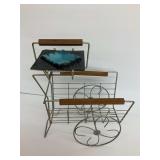 Mid Century Metal Magazine Rack with Ceramic Ashtray