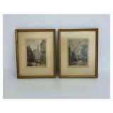 Two Parisian Scene Color Etchings by Richard de la Broye