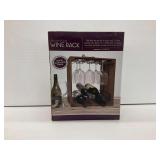 Wine Rack with Wooden Finish for Six Glasses and Seven Bottles