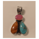 Sterling Silver Necklace Pendant with Opal, Turquoise, and Agate Gemstones