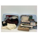 Two Plastic Storage Containers with Fabric Swatches