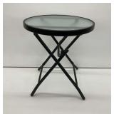 Round Table with Tempered Glass and Folding Metal Base