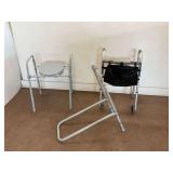 Three Home Health Care Items: Walker, Commode Chair, and Bed Assist Bar