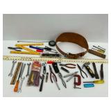 Hand Tools, Leather Belt and Wooden Rulers