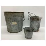 3 Gray Metal Buckets