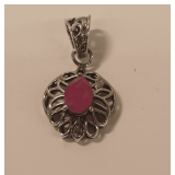 Sterling Silver and Red Corundum Pendant