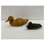 Two Wooden Duck Figures