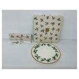 Mikasa Ribbon Holly Bone China Cake Plate and Server Set