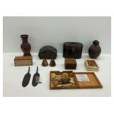Wooden Boxes, Puzzles, Vases, and Feather Holders