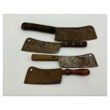 Four Vintage Cleavers with Wooden Handles
