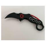 Red & Black Colored Karambit Style Folding Pocket Knife