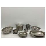 Eight Farberware Stainless Steel Aluminum Clad Pots, Pans, and Bowls