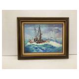 Framed Roger F. Hill Oil Painting of Fishing Boats... 'The Travelers of North Atlantic'