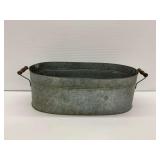 Oval Galvanized Metal Tub with Wooden Handles