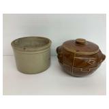 Gray Stoneware Crock and Brown Lidded Jar