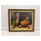 Framed Still Life Painting of Fruit and Vessels