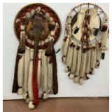 Two Native American Dream Catchers with Feathers and Fiber