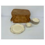 Wooden Picnic Basket with Homer Laughlin Virginia Rose China