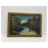 Landscape Painting with Wooden Frame
