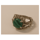 Sterling Silver and Malachite Ring Size 8