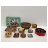 Napkin Rings, Coasters, Kitten Theme Tray with Legs, Wooden Tools, and Baskets