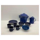 Blue Speckle Enamelware Camping Set with Coffee Pot and Pots