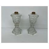 Two Boston Sandwich Glass Style Oil Lamps