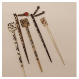 Five Decorative Carved Bone Hair Sticks