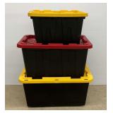 Three Plastic Storage Totes with Lids