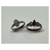2 Sterling Silver Rings with Stones...Size 9