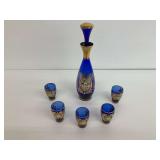Murano-Style Bohemian Venetian Cobalt Blue Cordial Set