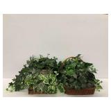 Four Faux Ivy Plants with Wooden Baskets and Decorative Pot