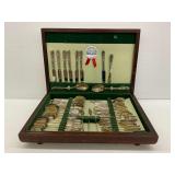 Wm. Rogers and Sons Silverplate Flatware Service for Eight with Wooden Case